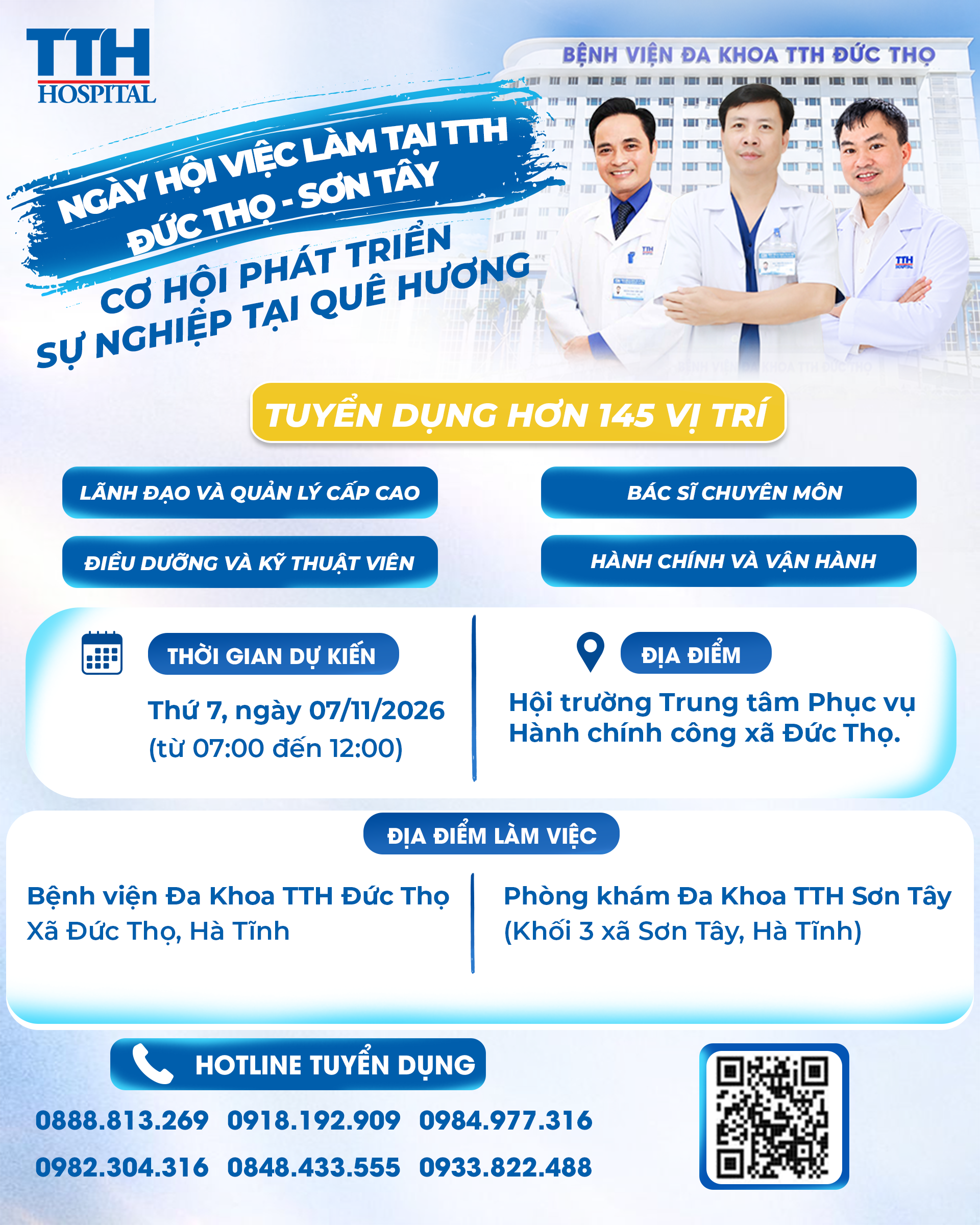 NGÀY HỘI VIỆC LÀM TẠI TTH ĐỨC THỌ – SƠN TÂY TUYỂN DỤNG HƠN 145 VỊ TRÍ: CƠ HỘI PHÁT TRIỂN SỰ NGHIỆP NGAY TẠI QUÊ HƯƠNG!